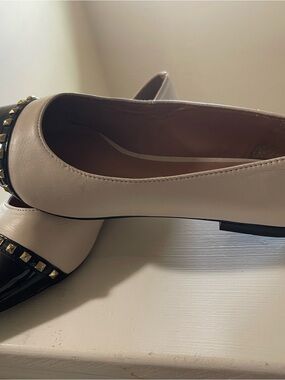 Paolo Nude and Black Studded Cap-Toe Flats